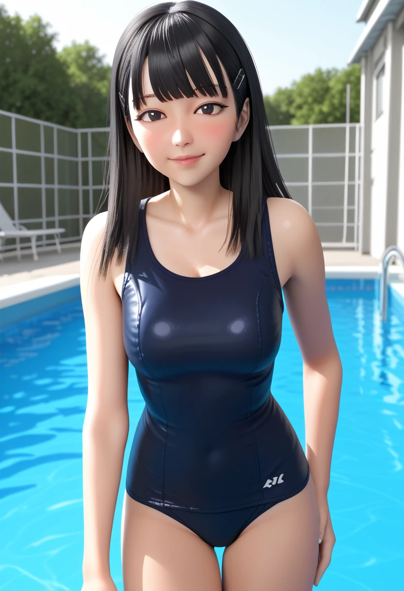 South Korean girl, 12 years old, alone, full body, wearing micro bikini, beautiful, mischievous smile, sexy, perfect eyes, perfect face, 4k, high resolution, photorealistic, human pellet, wide hips