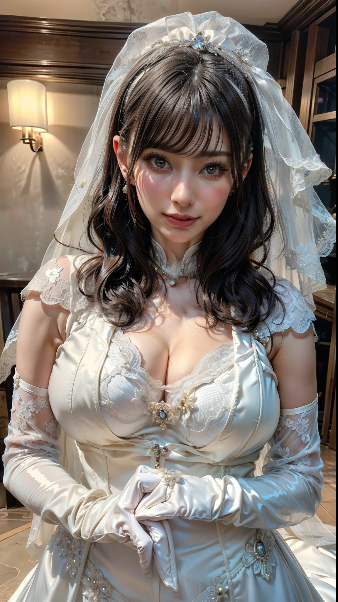 One girl, masterpiece, (Highest quality), 8k, Detailed skin texture, Detailed cloth texture, ((Beautifully detailed face:1.4)),((Rainbow Dress)), Intricate details, Super detailed, Alice in Wonderland, (A ribbon on her head:1.1), ((Upper Body)),((Natural big breasts:1.4)),((Very beautiful big eyes))