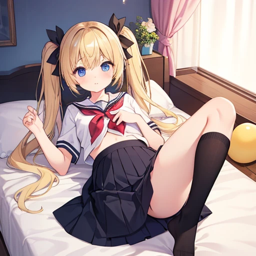 Beautiful long blonde blue eyes Embarrassing Tears are overflowing from my eyes A girl wearing a long-sleeved sailor suit Pleated skirt mini skirt No underwear dlnhj 1boy, 1girl, penis