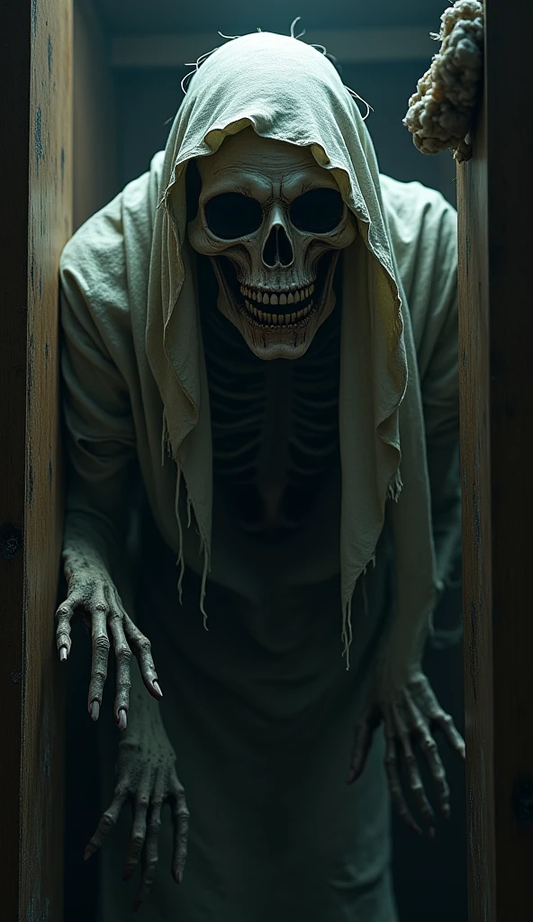 Demon monster, haunting background, liminal, 80s style, under bed