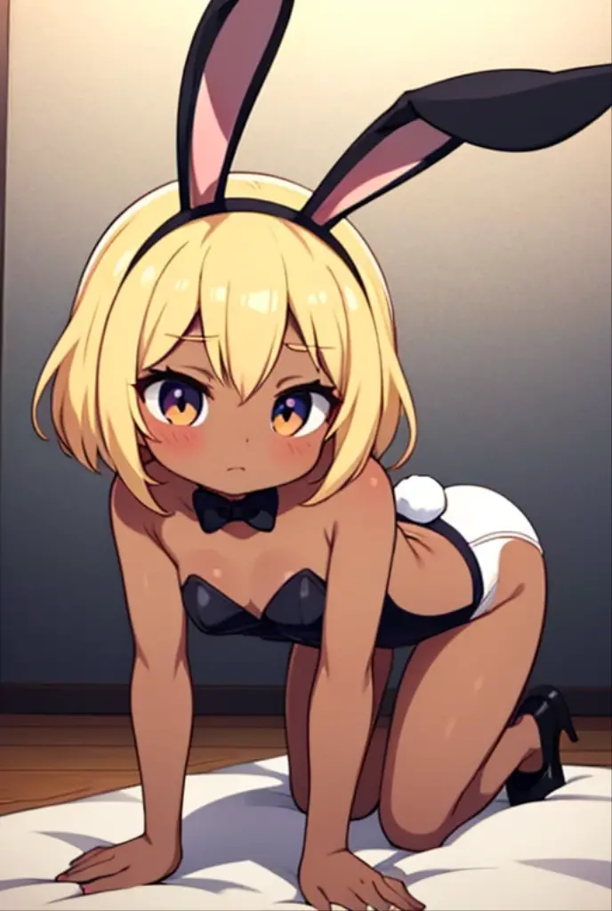 Browsing Caution,,(1 cute guy),Sweat,White Breath,(One cute boy),Groin bulge,Standing posture,Large areola,White steam,Small breasts,Bunny costume1 person,blonde low twintails,Open the red curtains,Bed,Dark Room,Blowjob