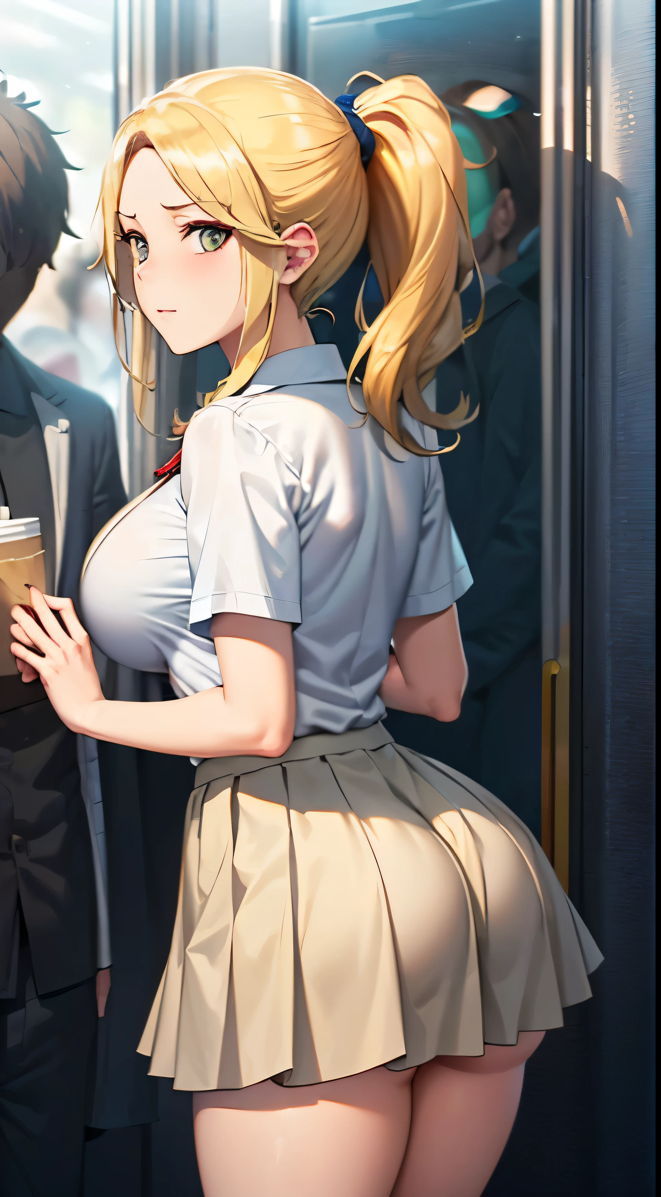 grasp, , 
High school girl whose butt was grabbed on the train, 
, pleated skirt, One beautiful girl in white satin panties, blonde, ponytail,
three men, 
(molestation), 
A man grabs a girl&#39;s butt on a train,
A man grabs a girl&#39;s breast on a train,