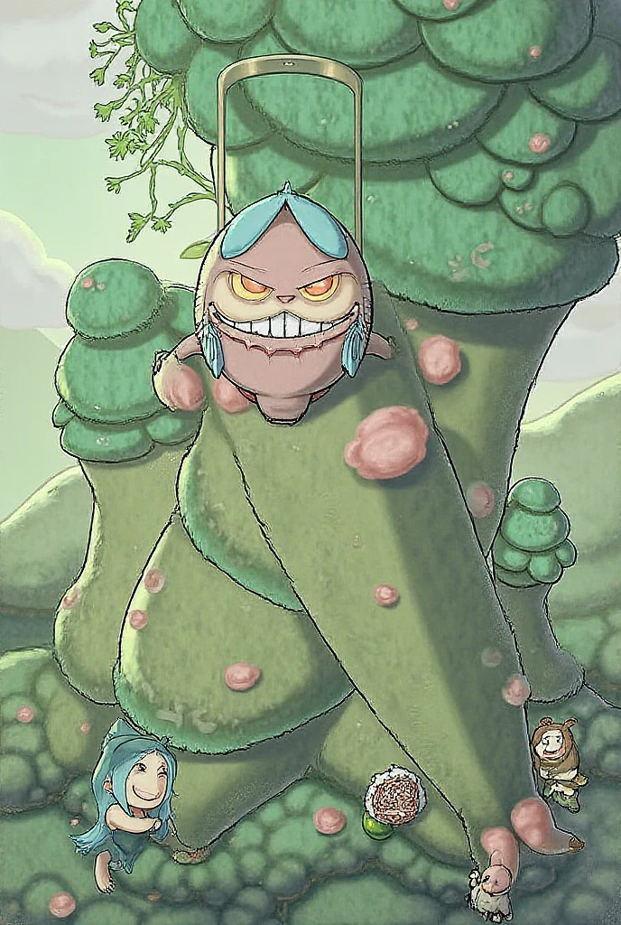 full body view of a creature, humanoid, teal fur, gigantic round auricle, pink eyes, anorexic, wearing pants, bare torso, antenna on jaw, walking, in an abandoned city