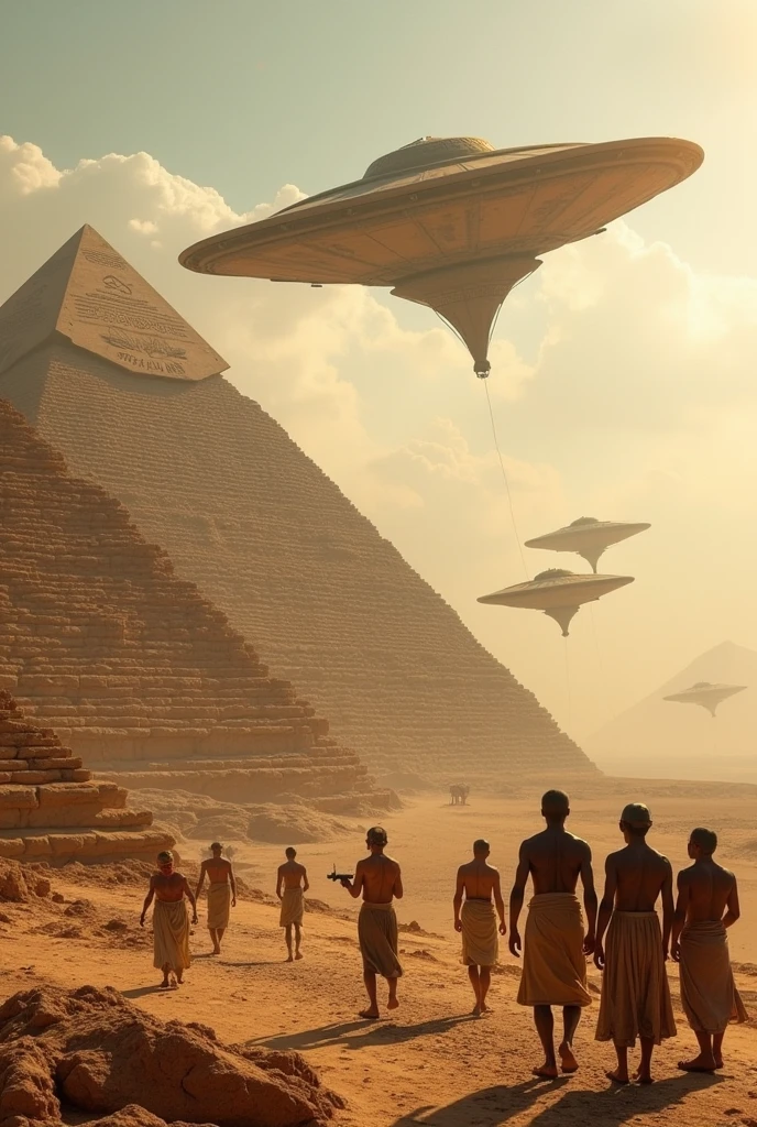 Aliens building the Egyptian pyramids with technology using spaceships