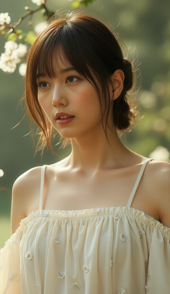(Photo taken by Canon EOS R6, 85 mm, 1/1250, F/2.0, ISO 400)、extra detailed body、extra detailed face、best qualtiy:1.2)、femele、looking at the viewers、(JINS)、(The background is a vast grassland:1.4)、full body Esbian、Precise proportions、(Japan Person Model)、18 year old girl、Slim model、小柄、Hair that flutters in the wind、long legged、small ass、red blush、full of shyness、鎖骨、abdominals、Double weave、A Japanese Lady、beautiful and delicate face、fair white skin、authentic skin、(详细的脸)、Well-formed round face、pores、超A high resolution、 8K、parameters Best quality、masterpiece、(realisitic:2.0)、detaileds、Skin Details、Brunette twin tail hair、beautidful eyes、An Asian girl、Slimed、girlfriend、Beautiful fece、Beautiful fece、Studio Lighting、(((teats)))、Natural abs、bangss、bare shoulders、hair between eye、lightbrown hair、oval-face、二重まぶた、Eye in the center、独奏、((Thin natural pink areola))、delicate and sexy(鎖骨:1.3)、(shinny skin:0.8)、(masterpiece:1.4)、(top-quality:1.4)、natural(Perfect breasts with good shape:1.25)、shiny lip、(SFW)、Sweat muscles(One nipple on one breast)、((small tits))、((small areolas))