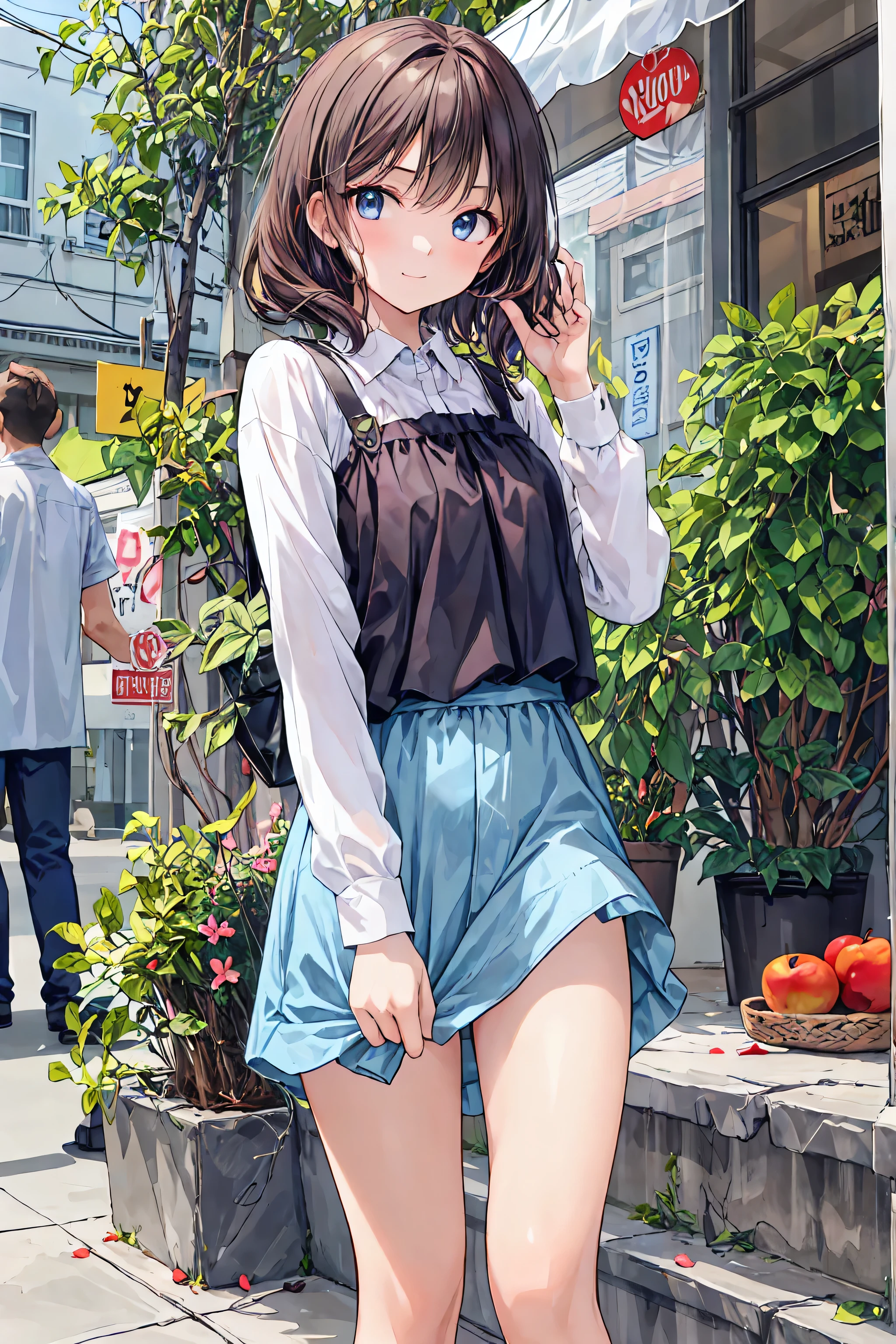    high-resolution raw color photo  , professional shooting, (((Bokeh))), Written Border Depth, Many apples have fallen from the sky 、camisole、短いhair、chest on the desk, hair，shortcuts，左目の上の乱れたhair，短い編み込みのhair， Neat ， Slender beautiful woman，  correct posture，small breasts in Mbini，Beautiful Legs，your enchanting gray-blue eyes shine like stars，dull eyes，bright color,beautiful eyes with a vagina,A delicate smile,textured skin,Top Quality,  A Parody of a Gentle and Beautiful Woman ,anime style､