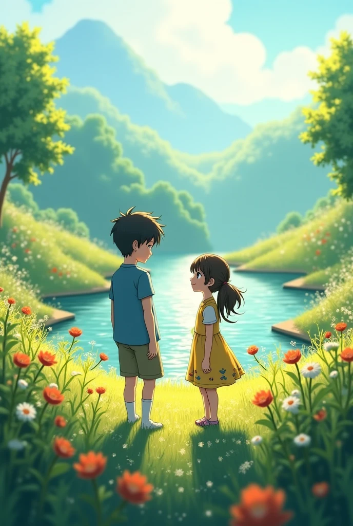 最高masterpiece、masterpiece、summer、hot、Heat stroke countermeasures、Boy and Girl、garden、playing、sun