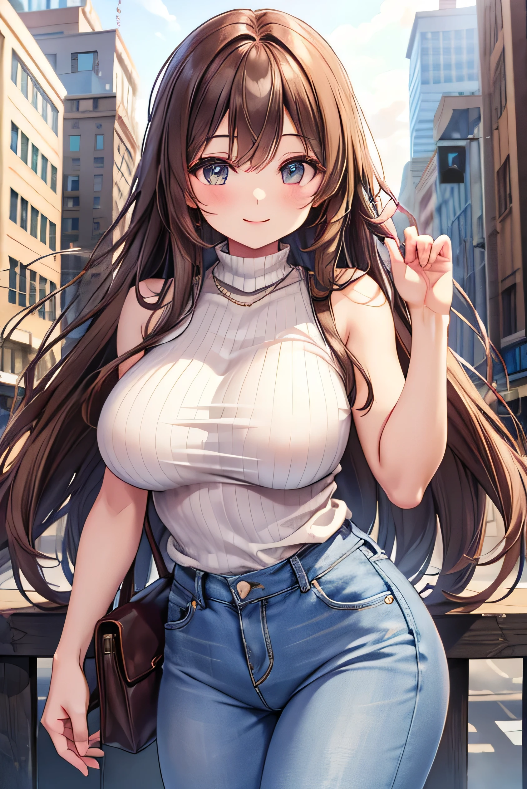 ((masterpiece, best quality, high resolution, ultra high definition, Pixel perfect, depth of field, 4K, RTX, human development report))), 1 girl, single, alone, sexy anime girl, beautiful art style, anime characters,see whole body, ((long hair, Bangs, reddish brown hair)), ((blue eyes:1.4, round eyes, beautiful eyelashes, realistic eyes)), ((Detailed face, blush:1.2)), ((smooth texture:0.75, lifelike质感:0.65, lifelike:1.1, Anime CG style)), medium breasts, dynamic angle, Perfect body, ((portrait, Throw)), ((White strapless sweater, black skirt, Plaid skirt, Black tights)),Shy smile, Holding the skirt with both hands,body posture forward,(The wind blew over the skirt,exposing her chest,露出Black tights),Street view at night
