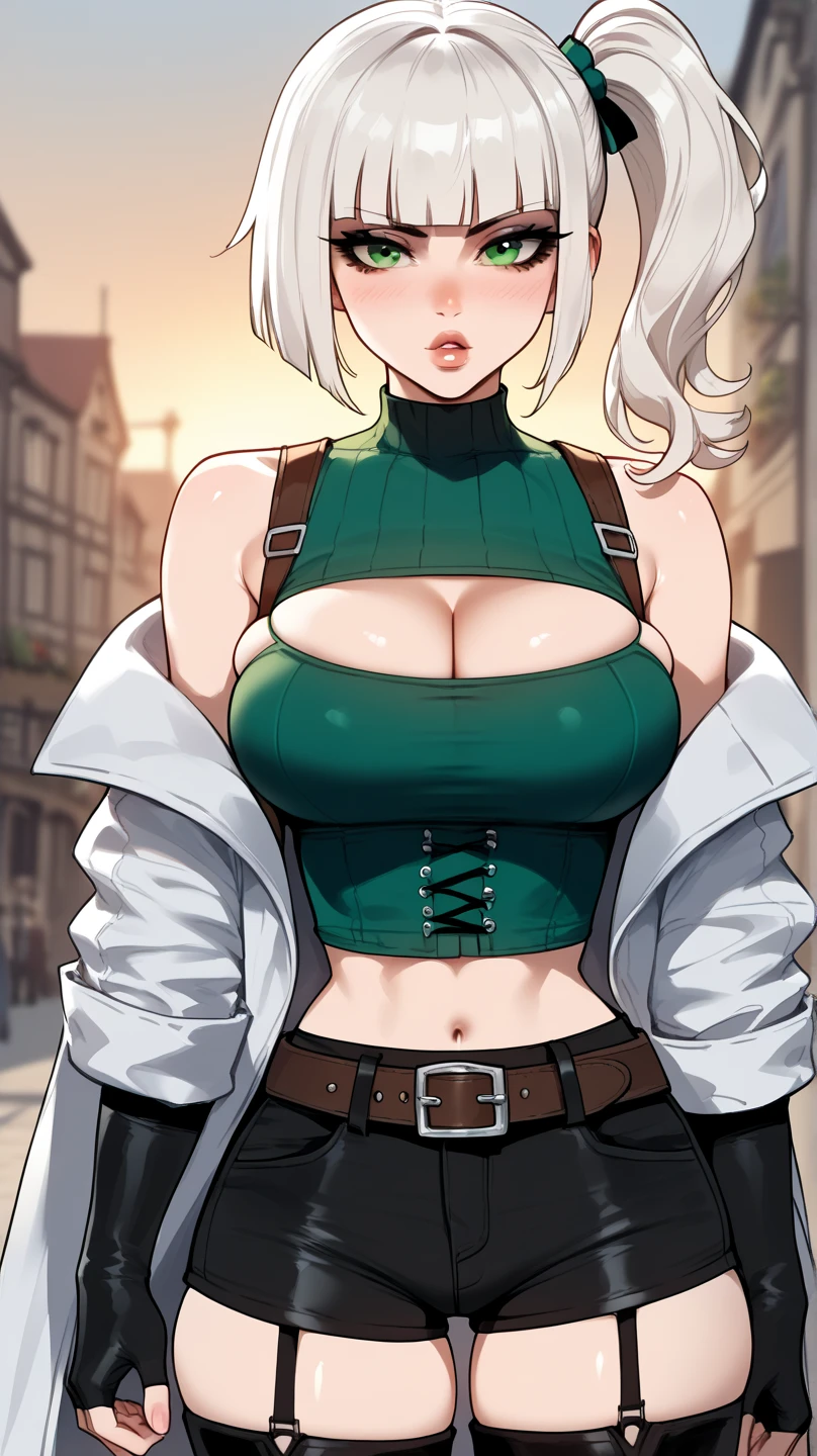 Detailed Background、A person who writes in detail、Accurate human body、Knowledgeable person、The correct five、1 mature woman,18-year-old,Excellent anatomy, masterpiece, highest quality,Realistic, hyperRealistic, 16K HDR,(Cleavage,damaged body,Sweat,Beautiful Face,Mature Woman,(,Metal collar:1.2) ,(handcuffs:1.2),(,anger,On all fours,top down:1.3),Fantasy World,Outdoor,village,blue sky,(Surrounded by many vicious horny goblins:1.3),(Chain Leash,Pull the leash,lead:1.2),(Goblin Riding, Goblin riding a girl,Grab her head:1.3),Thick thighs from the side,cruvy body,nikkecrwn, tiara, hair ribbon, drill hair, drill locks, white shirt, frilled shirt, broach, high-waist shorts, gloves,((torn clothes))