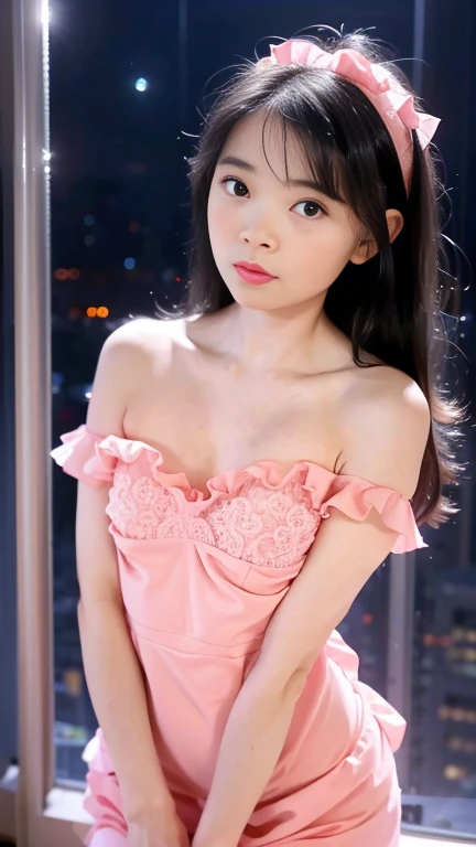 (Female, 22 years old), (medium breasts:1.3), Navel, hotels room、Sit on the bed with your knees bent、 ((Grab the viewer's hand)), (master piece: 1.3), (max resolution: 1.4), (UltraHD: 1.2), cinematric light, UltraHD, (Detailed eyes and skin), (detailed facial features), nffsw, 8K resolution, Perfect Style, Beautiful expression、Highly detailed facial and skin texture、A detailed eye、double eyelid、Glitter Eyeliner:1.2、(eyeshadows:1.3)、thin cheeks、(fair white skin:1.3)、shiny earrings,Red Rouge:1.2、shiny lip:1.2、((FULL BODYSHOT:1.2))、((From a very intimate distance:1.2))、(See-through:1.3), ((Translucent nightgown:1.3))、high-heels、(Layered Hair Style、dark pink hair)、medium-Long hair、(Very affectionate smile:1.2)