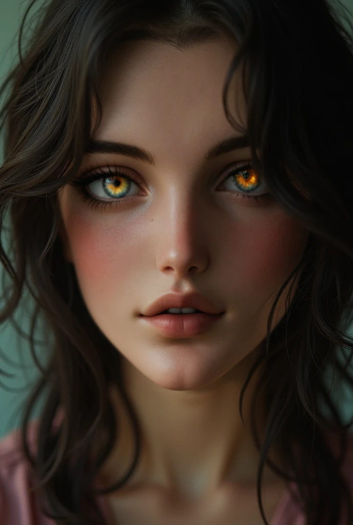 a detailed anime girl with long straight black hair with white highlights, golden eyes, nude, detailed body, detailed eyes, beautiful detailed face, beautiful detailed skin, masterpiece, (best quality,4k,8k,highres,masterpiece:1.2),ultra-detailed,(realistic,photorealistic,photo-realistic:1.37),hyperrealistic,intricate details,dramatic lighting,cinematic,porcelain skin,slender figure,elegant pose,dramatic shadows,warm color palette,dramatic atmosphere