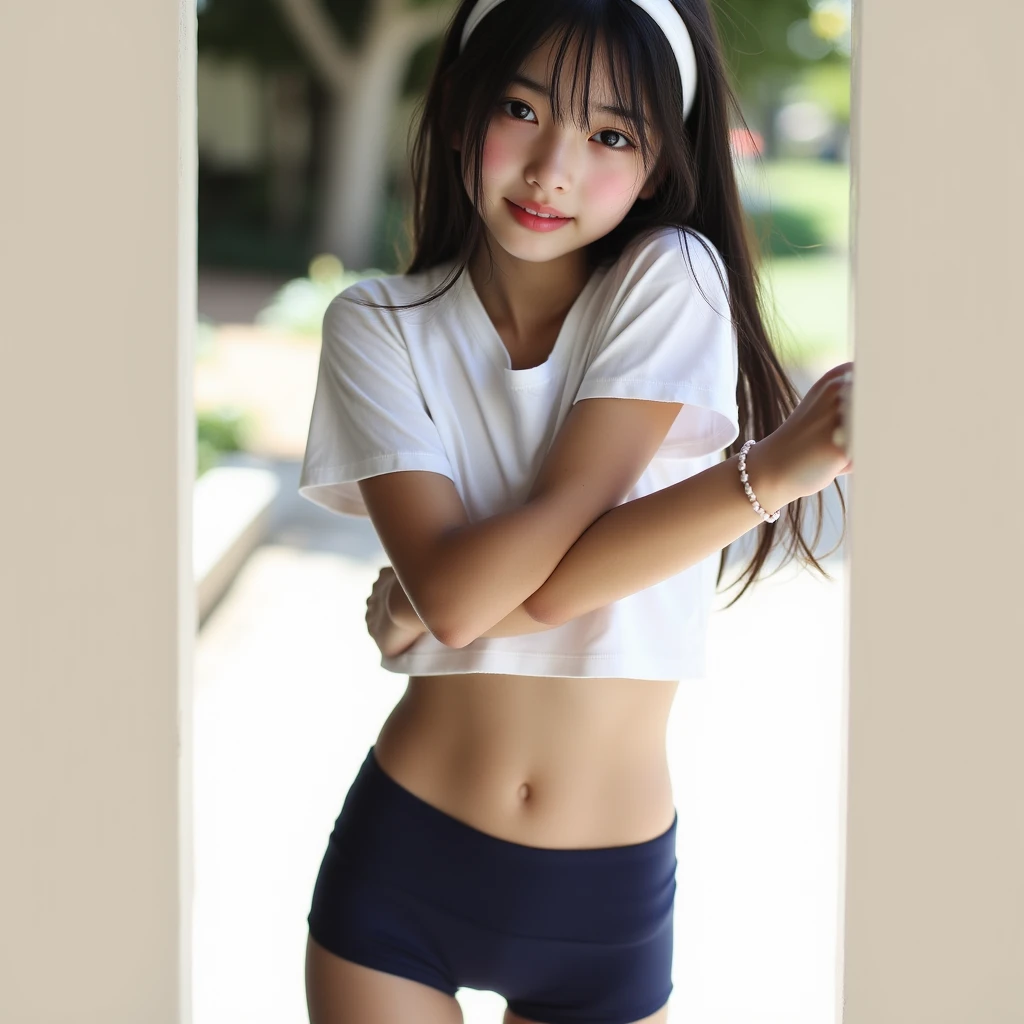 subject, Japan person, 16 years old, high school girl, uniform, brachira show, blush, standing,