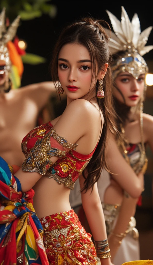 Woman in sari posing for a photo, Indian, Traditional beauty, if, beautiful girl, Red Decoration Cosplay, cross, indian super model, Beautiful young girl, Beautiful woman, Long Southeast Asia, if provocateur, Beautiful beautiful woman, Complicated costumes, Hindu aesthetics, Beautiful Asian Girl, Very detailed shot of a girl, Amazing beauty, Big Deep Neckline Sexy Navel