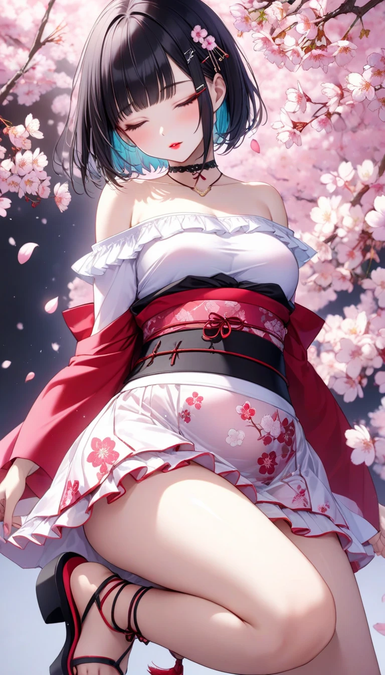 (nsfw:1.3),masterpiece:1.2, Highest quality), Realistic, (live-action, Intricate details, Depth of written boundary), (One girl, alone), compensate, Lips parted, Very detailed, Perfect Face, (Skin Dentition), Glossy coral lips, blush,kamisato ayaka (Hatty), Ayaka Kamisato from Genshin Impact,high-detailed hands ultra Realistic 8k cg, masterpiece, Small breasts, Cherry tree, Outdoor, close, Maid, Maid apron, Maid headdress, mini skirt, barefoot, Bare shoulders, Removable sleeves, 座っing), kamisato ayaka, Blunt bangs, Hair Ribbon, Hair Ribbon, Red ribbon, Light blue hair, Grey Eyes, ponytail,(足を左右に大きく開いing:1.5),(Angle from below:1.2),(Petite Girls:1.2,(Clothes torn heavily)ing:1.3)