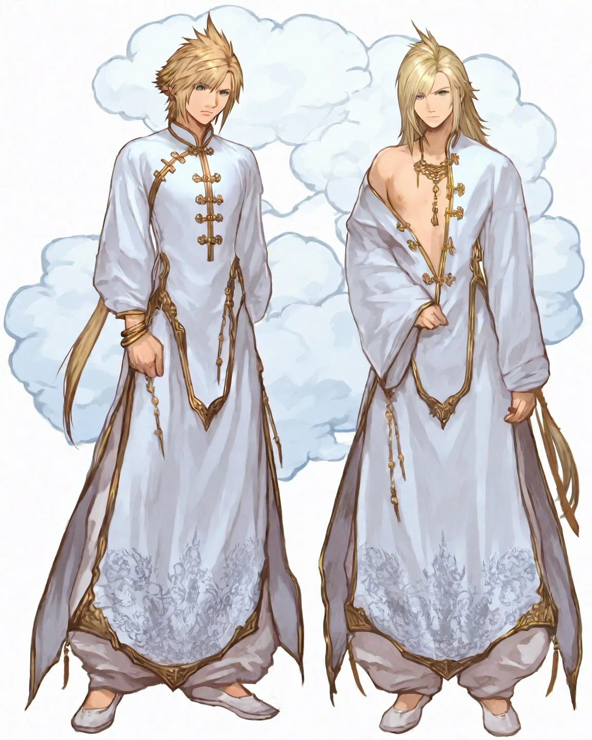 (Masterpiece, best quality), detailed, 1 man, ((character concept art)), ((character design sheet, same character, front, side, back)), full body, body complete, 1 Male angel, 1 Man angel, Detailed face, character design sheet,full bodyesbian, Highly detailed, character sheet, character design, Many parts, dark skin, angel wings, long ponytail blonde hair, angel outfit, muscle male god, male clothes, masculine, muscle man, male muscle, manly, male angel, Muscle male with long ponytail blonde hair,beautiful man, beautiful muscle man, abs, pectoral muscle