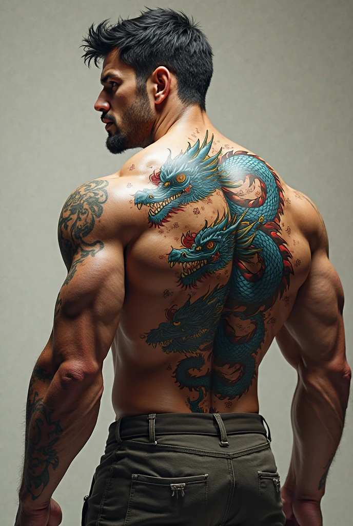 Create a tattoo for the abdomen with two spathans on the sides at the top of the collarbone some dragons 


