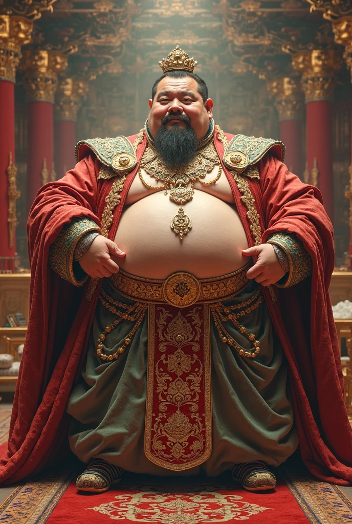 full body naked, Two obesity ancient Chinese kings kissing, chinese mythology, samsara,ancient Chinese, inspired by Yoshitoshi Mori, very big belly ancient Chinese standing next to another man in a room, by Huang Guangjian, in a large room, many colors green, silver, orange, violet, beautiful and majestic room with many classical Chinese ornaments and gold items, royal jewelry, big pot belly, he had treasures with him, size differences, (a fat king), ancient classical hairstyles, different poses, (a very fat king), (a very fat man ), brave man, rough skin). intelligent, bright colors, mystical, darkness, film grain, cinematic film, shallow depth of field, highly detailed, moody, epic, bright image, image detail, bright image, visible toes, photorealistic,penis