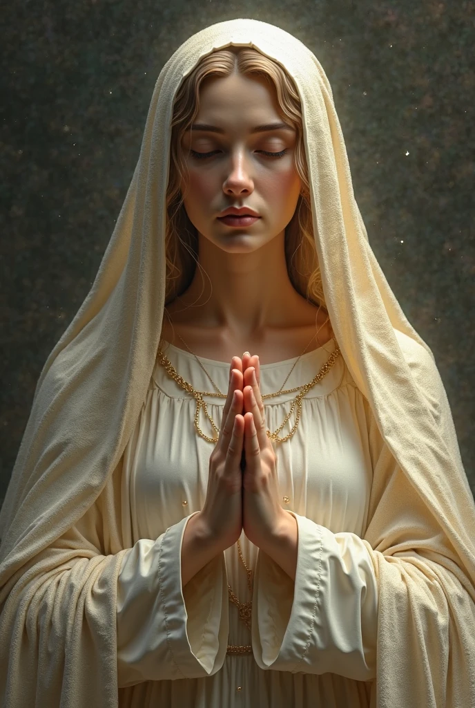 A beautiful Virgin Mary gazing gently at the camera.
