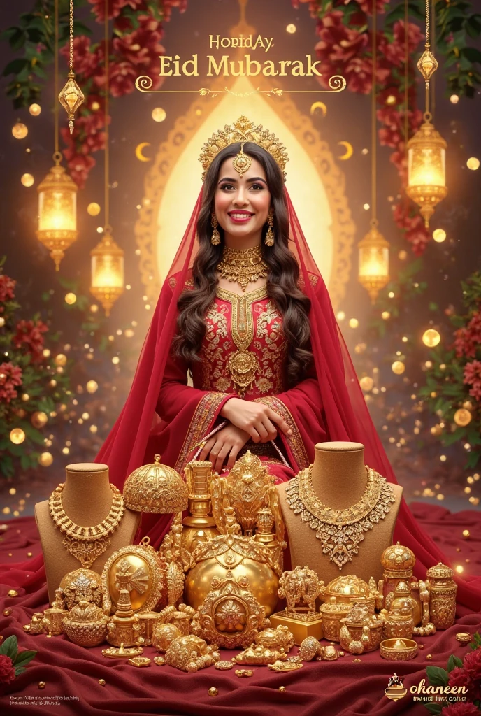 ((excited)), exchanging gifts, team red, giving, recieving, Sanjana from Bangladesh, medium (shoulder-length:1.2) frizzy [auburn:copper:.3] hair, detailed background, [raging reindeer]