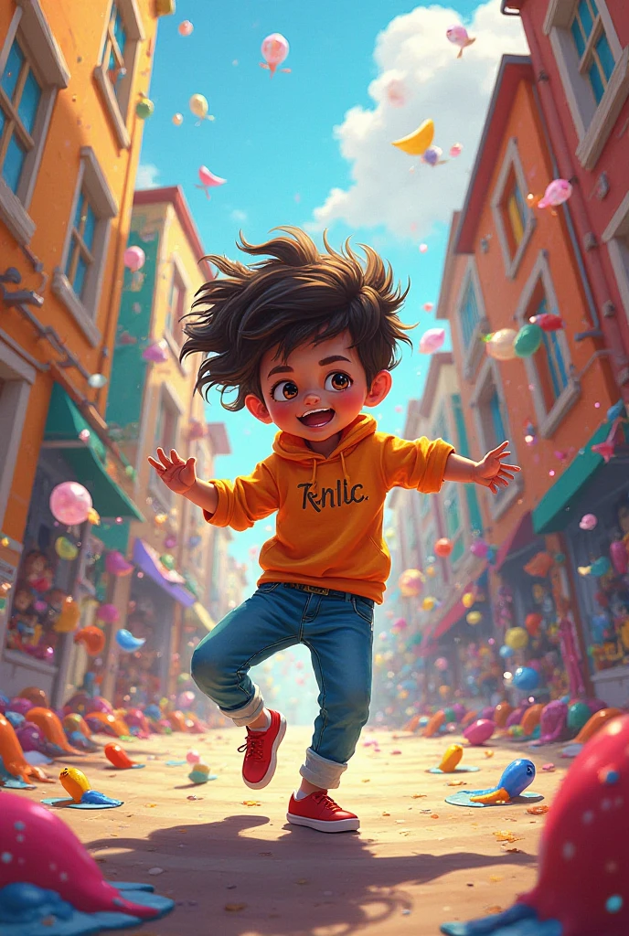 3D Child, glad, blue and pink background