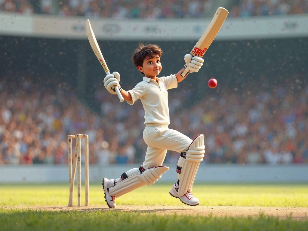A boy playing cricket