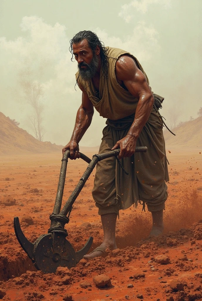 Iban feet are plowing the fields of the hill indu menih from behind ((best quality)), ((masterpiece)), (detailed), perfect face