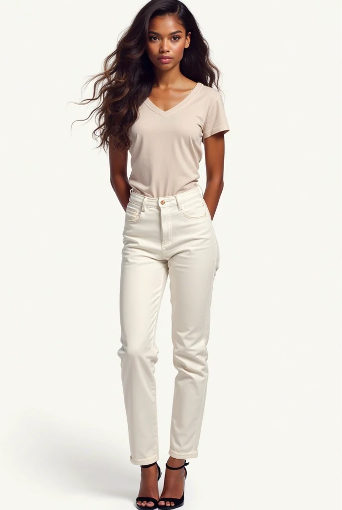 ((Best Quality, 8k, Masterpiece:1.3)), Focus: 1.2, Perfect Body Beauty: 1.4, front looking 1.2, ((Short Hair)), (White round neck plain Tee-shirt, regular fitting:1.1) , (Sunny, Street:1.3), Dark blue skinny jeans, full length jeans: 1.1, Highly detailed face and skin texture, Detailed eyes, Double eyelids, toned body, muscular legs, toned thighs, Whitened skin, detailed skin pores, smile, styled blonde hair, heels, perfect feet's, firm breasts, firm thighs, looking at camera, fashion shoot style, full body length tee-shirt, Long sleeves, casual shoes, beautiful feet, casual jewelry, earrings, Gold Apple iWatch