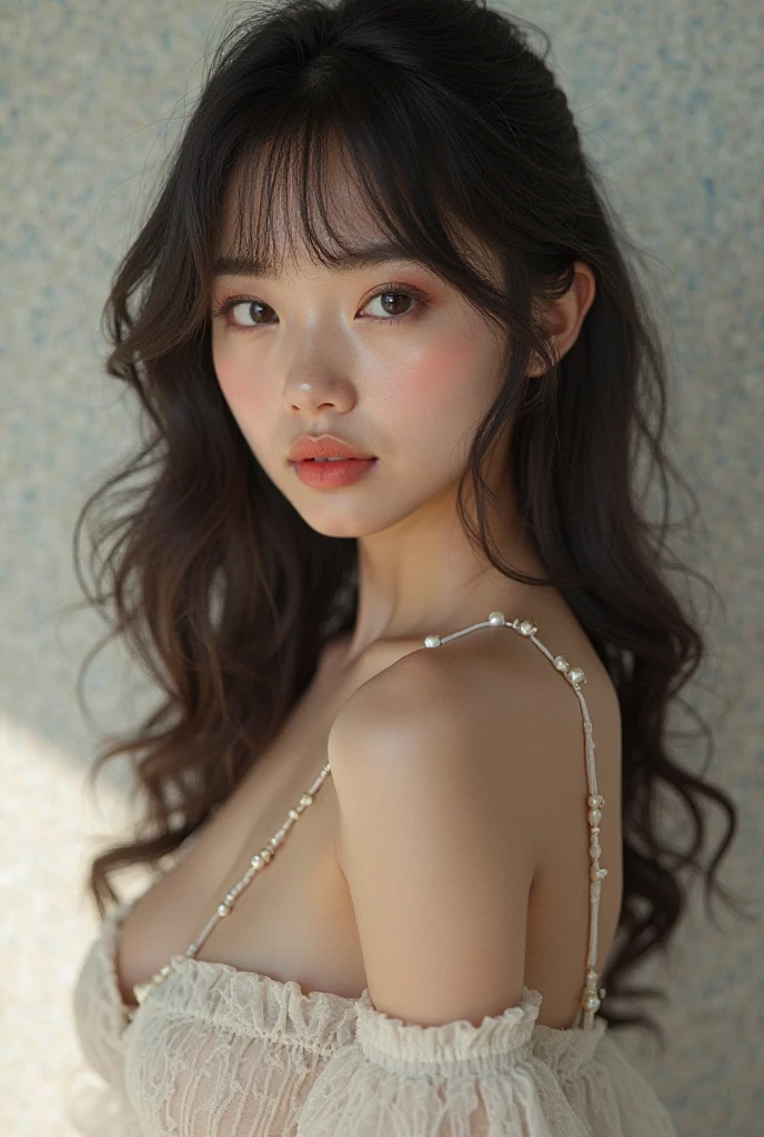 No attire,White skin,Water droplets on the skin,By the pool,Bare-chest,fullnude,captivating curves,As graceful as a swan,Full body like,(photograph realistic:1.4),(Ultra photo realsisim:1.4),(realisticlying:1.3),(Smoother lighting:1.05),(increase cinematic lighting quality:0.9), 32K, 1girll,20岁女孩,realistic illumination,The light from the back window is backlighted,light in face,Ray traching,(Brighten light:1.2),(enchanced quality:1.4),(Best quality real textured skin:1.4),Fine Detailed Eyes,finerly detailed face,finely quality eyes,(fatigue, lethargy, Satisfaction:0.0),closeup of face,tee shirt,(Increased Body Line Mood:1.1),(Increases skin texture and beauty:1.1)Deep pupils,Moles under eyes,Long eyelashes,hoop earings,Enchanted smile,A shallow smile,Slightly open lips,Cinematic lighting,glitters,back lit lighting,Backlit denim lenses,Eye level shots,Aperture F/1.2,Focal length 135 mm,超高分辨率,Ultra HD,The human body is structurally correct,Delicate skin,Accurate facial features,Accurate hands,Precise feet,super detailing,high high quality,Best quality,high resolution, 16k,tmasterpiece,photore,offical wallpaper, offcial art,(Kpop idol), Semi-closed Eyes,Building,((photorealistic painting art by midjourney and greg rutkowski)),