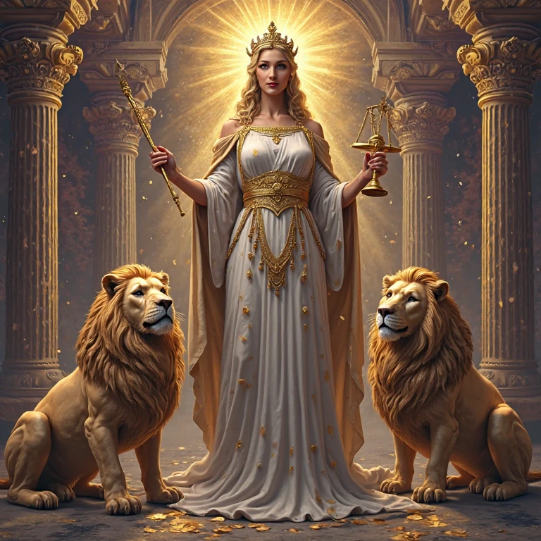 ON THE LEFT SIDE OF THE WOMAN REPLACE THE LION WITH THE GODDESS THEMIS OF JUSTICE