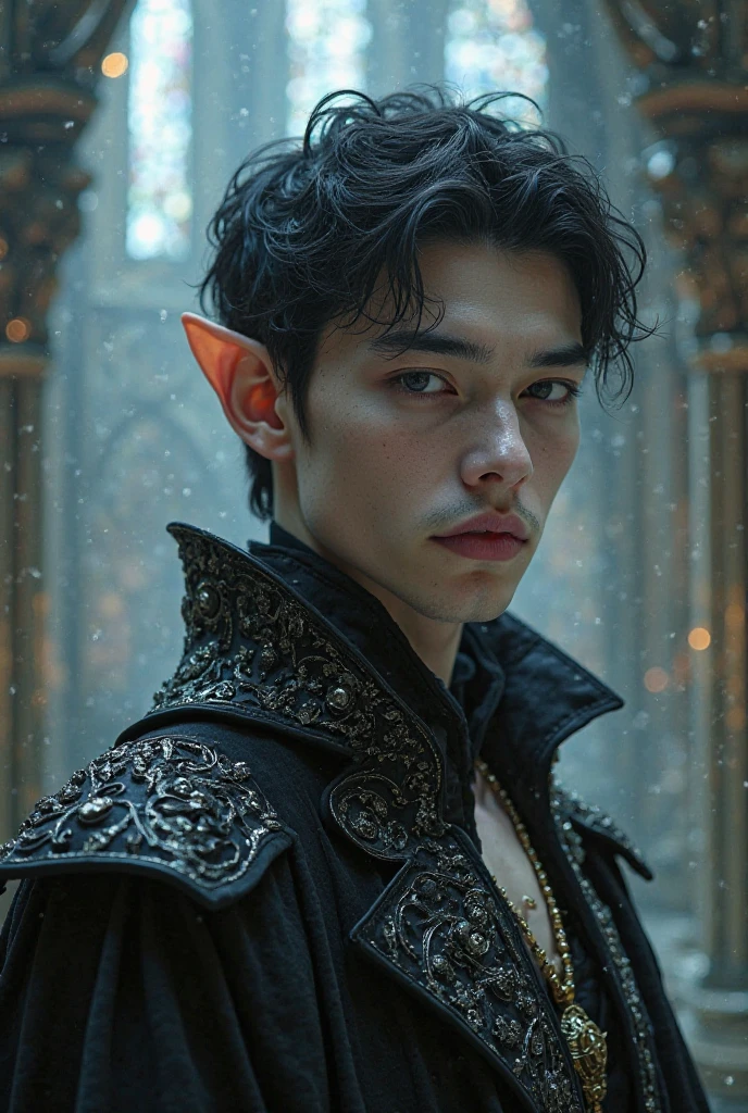 Absurdres, Masterpiece, Excellent, a tall handsome muscular young elf, male, solo, perfect facial features, (short hairstyle:1.5), sexy gaze, beautiful, gorgeous, wet, digital painting, (wizard), slimming, gray pupils, (floating crystal ball), wizard outfit, relax, detailed background, Fantasy, Magical, Mystical, Ethereal, Unique Style, Surreal, Symbolic, magical tattoos, looking at the viewers romantically,