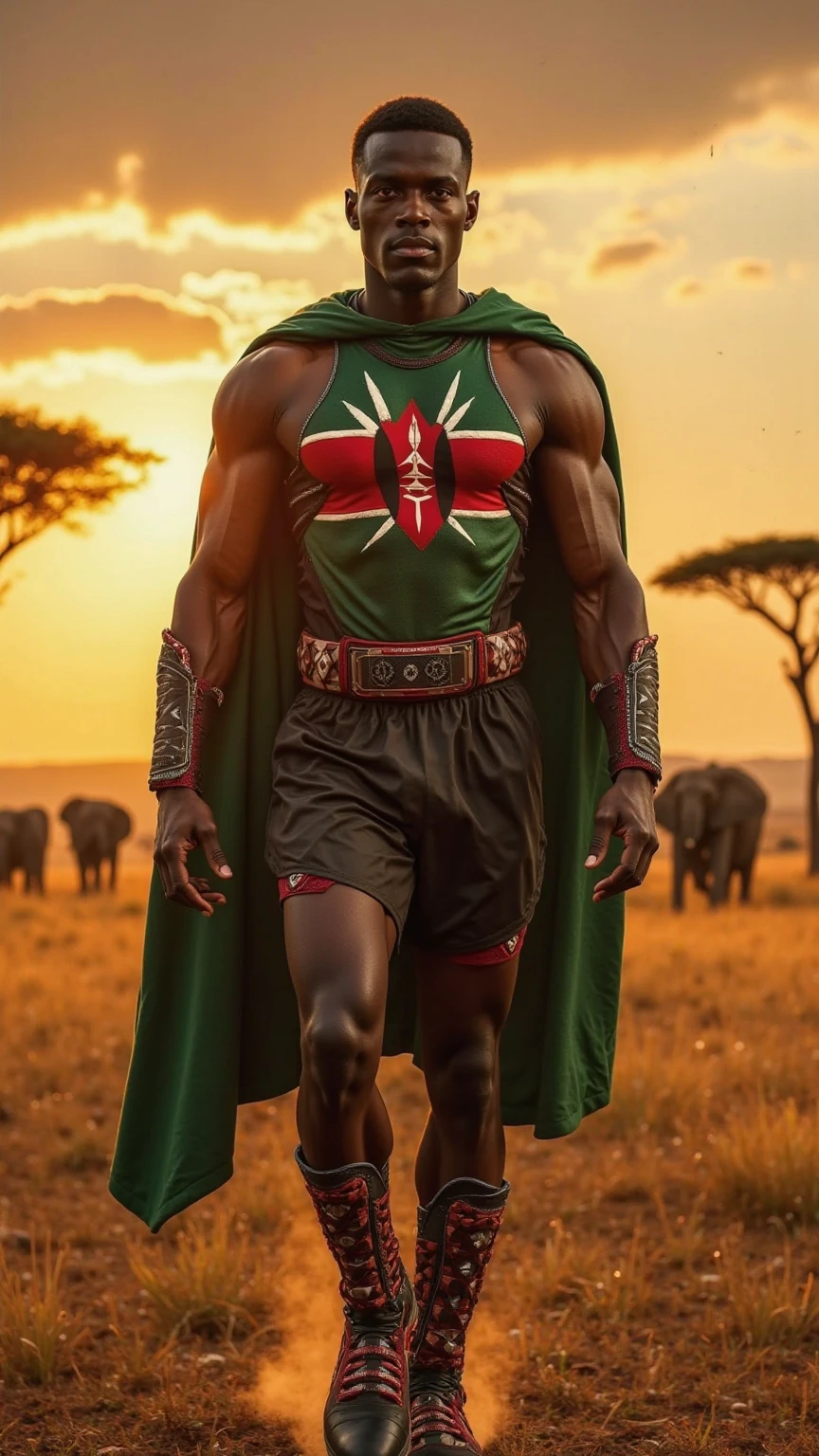 An 18 year ghanaian superhero standing on a hill