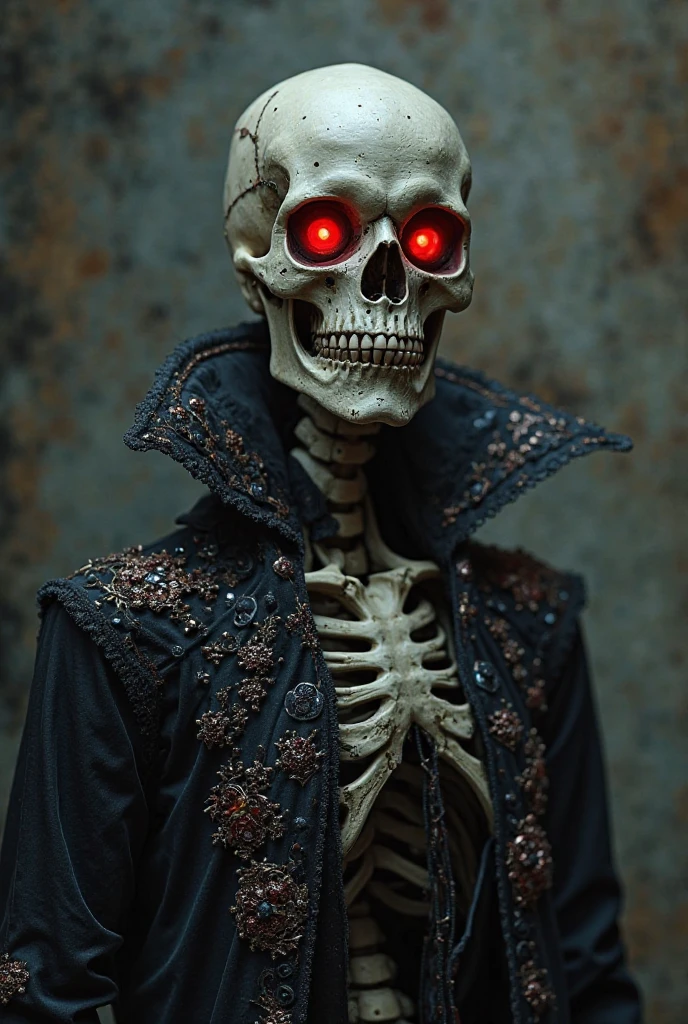realistic portrait photo of a man dressed as a skeleton vampire hybrid, costume, cosplay, cinematic halloween LUT