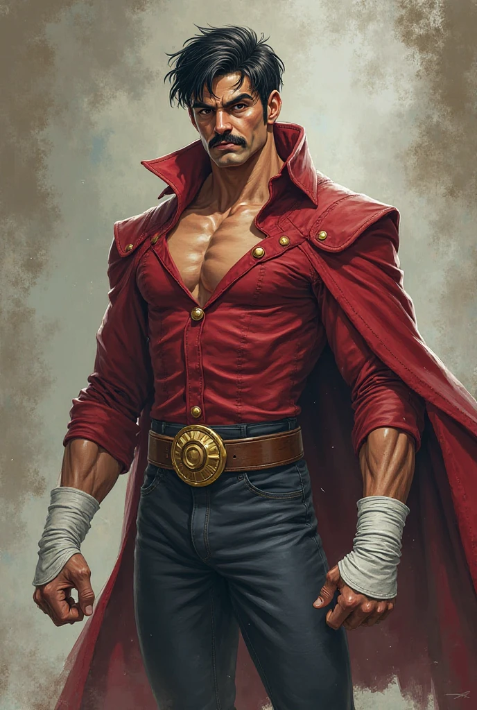 Um jovem homem, cabelo preto comprido, sua franja de cabelo pendurada para cobrir seus olhos, a helpless expression, head down, um longo casaco corta-vento, mangas enroladas, the open jacket, revealing his robust chest and abdominal muscles, wide trousers made of thick cloth, the waist of the pants reaching the navel, hands inserted in coat pockets, he is standing in the dimly lit night on a medieval street in a fantasy style setting, este personagem incorpora um ronin de estilo fantasia-realista finamente elaborado no estilo anime, Characterized by an exquisite and mature manga illustration art style, High definition, melhor qualidade, high resolution, ultra-detalhado, Pintura ultrafina, extremamente delicado, profissional, anatomicamente correto, symmetrical face, olhos e rosto extremamente detalhados, olhos de alta qualidade, criatividade, Foto CRU, Ultra HD, 8K, luz natural, Cinematic lighting, obra de arte-anatomy-perfect, obra de arte:1.5