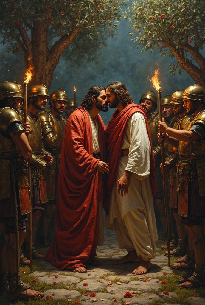 Roman soldier kissing Jesus Christ on the mouth