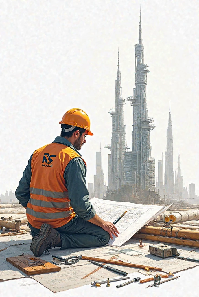 Develop a realistic 4K image of the Taj Mahal under construction. Workers should be using Personal Protective Equipment (epis) in blue color, with the name 'URBPLAN' written in white on the helmets. The Taj Mahal should be in an intermediate stage of construction, with scaffolding around the structure and workers sculpting the marble and positioning the architectural details. The image should have predominant colors in shades of blue, creating a modern and unique atmosphere, while maintaining the realism of the historical construction.