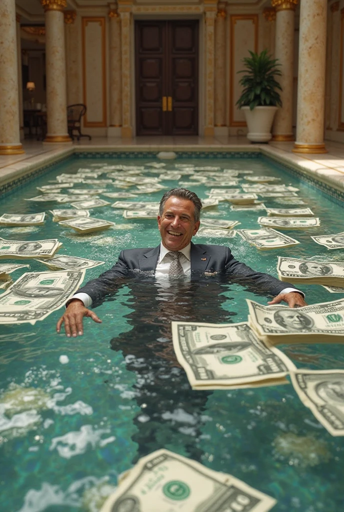 Elon Musk swimming with lots of money 