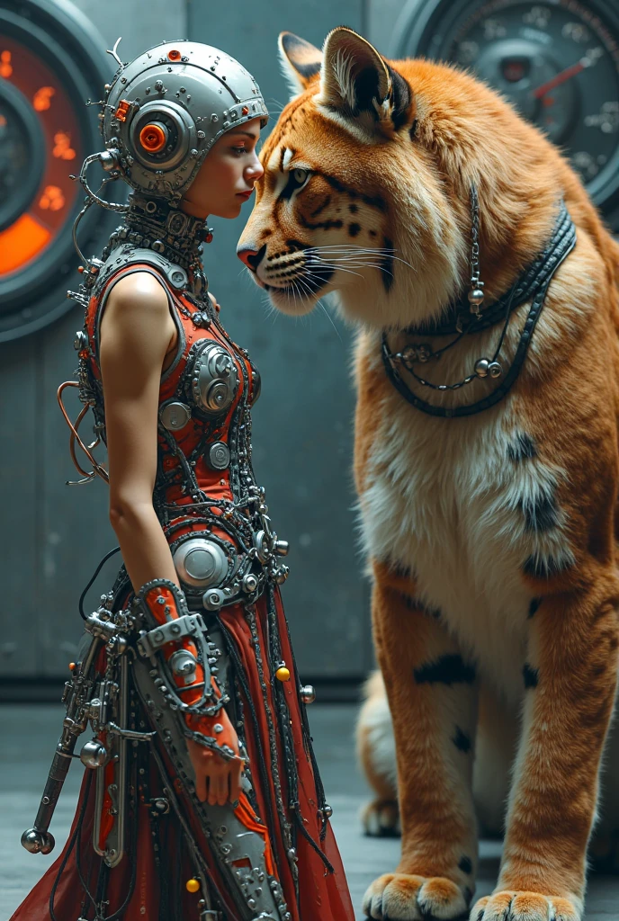 A woman with long twintails, wearing a fur two-piece outfit, posing slightly annoyed with her hands on her hips in a Bedrock house with animal appliances, extremely detailed, highly realistic, cinematic lighting, 8k, photorealistic
