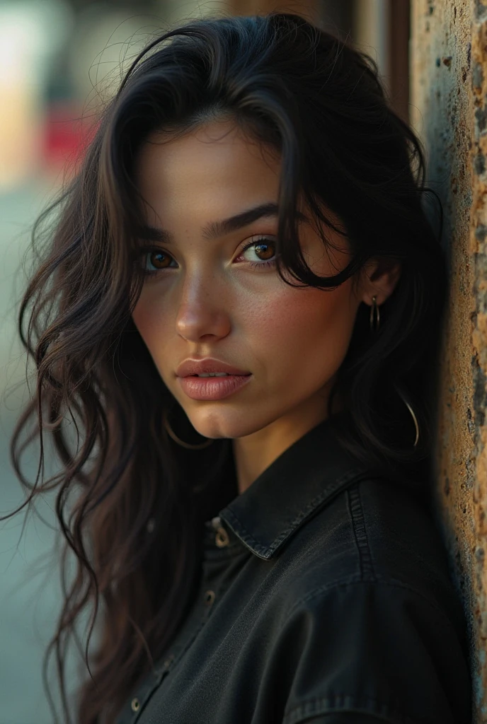 A beautiful european girl, Eve, from below, wearing black organza dress, transparent dress, cleavage, black stockings, full body, black shoes, meadow, grey sky tornado. She is 24 years old, has black hair, long hair, curly hair and black eyes. Her cloth is stylish and her overall appearance is stunning. The girl's face is extremely detailed with beautifully detailed lips. Her skin is anatomically correct with realistic textures. The image should have super high details and be of the best quality, with a resolution of 8K. The final result should be a masterpiece, showcasing the girl's beauty and the vibrant atmosphere of The Sky and storm
