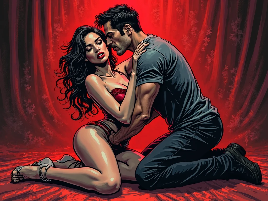 There are two men and women in bikinis posing on the bed, roberto ferri and ruan jia, sexy movie photo, couple on bed, sexy dominant pose, couple, passionate pose, elegant seducing pose, various seducing poses, Korean, Wonderful, sakimichan and frank franzzeta, jordan grimmer and natasha tan, hot with shining sun, slideshow，Literary films，film art，电影灯光，cinematic compositions，Dramatic plot