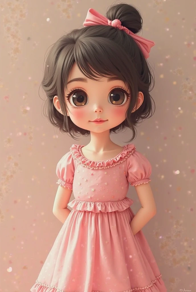 10 years old French girl. With short fuchsia hair without bangs. She looks happy and very playful.