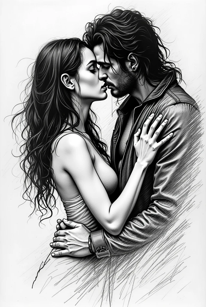 Draw a person in hell yet kissing a female