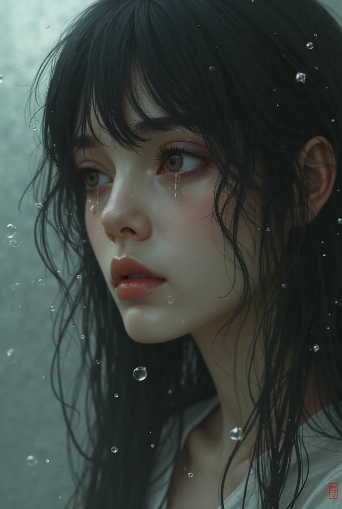 （Bust），（Deep cleavage），（European and American face），（Tears），（Detailed water drops：1），（（Wet skin：1.5）），（Sea background，Waves）