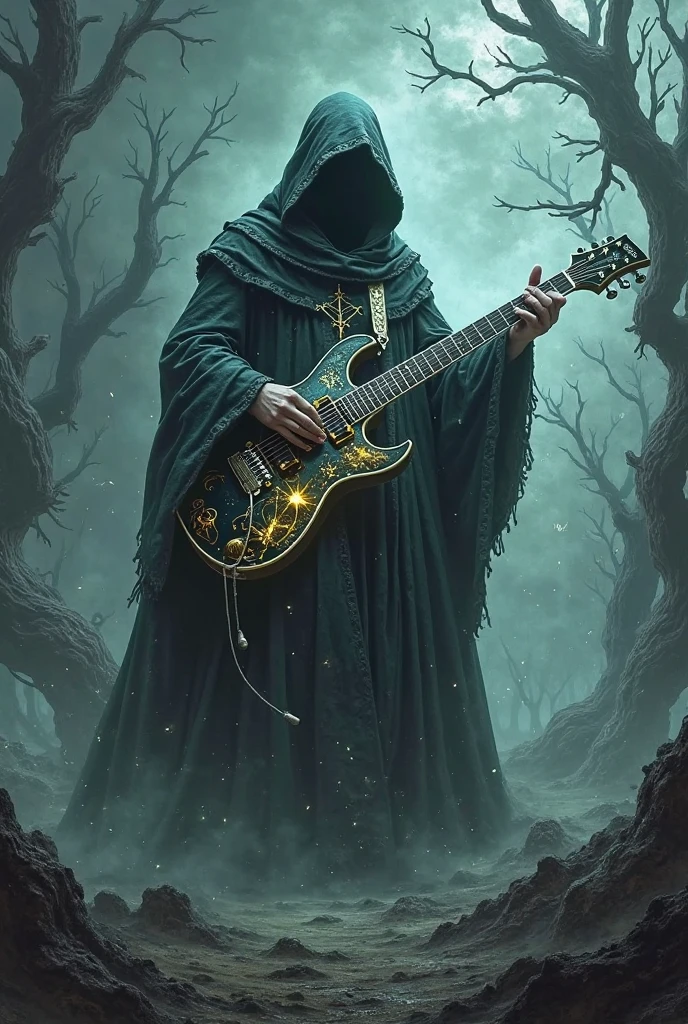 A dark and mystical background inspired by Black Sabbath, featuring a glowing pentagram surrounded by swirling mist and shadowy bats. In the starry night sky above, ominous rock formations and ancient ruins add to the eerie atmosphere. Mystical symbols and the Black Sabbath logo are subtly integrated into the scene, with hints of electric guitars and musical notes drifting through the mist. The color scheme includes deep blacks, purples, and silvery greys, evoking a brooding and atmospheric feel.