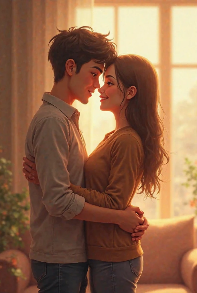 A couple of teenagers, brown woman with shoulder length curly hair. Black man with straight black hair