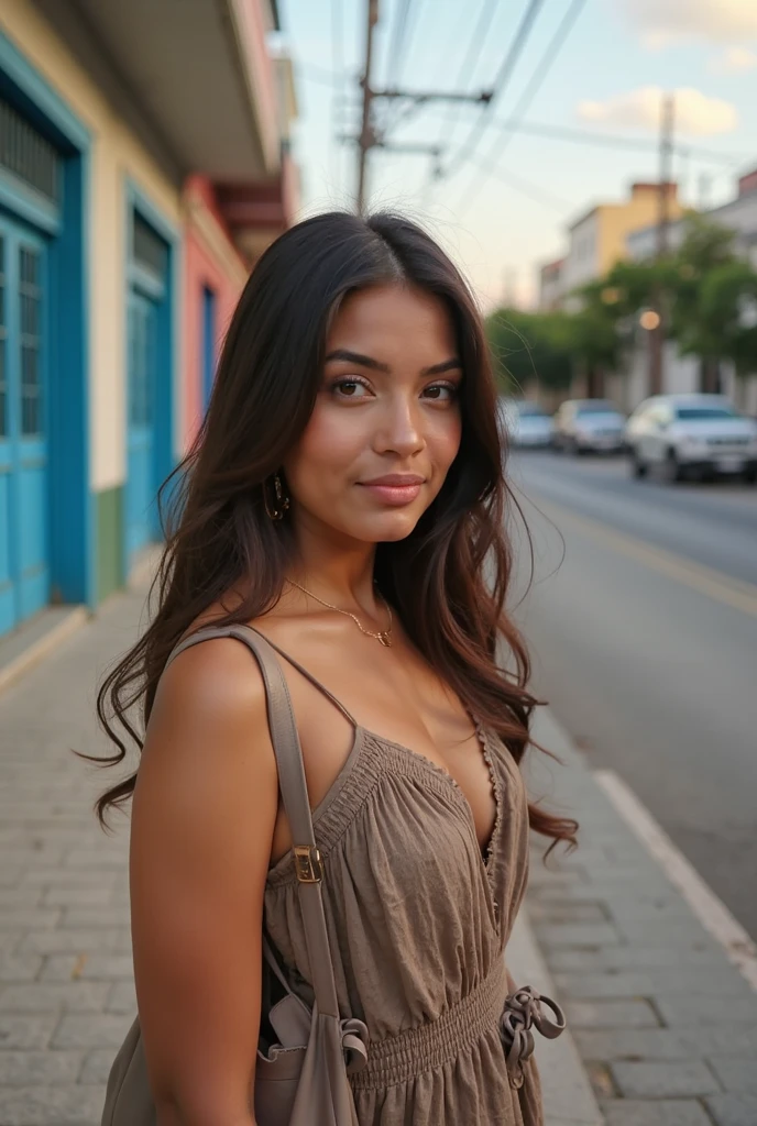 A Brazilian girl with a long wavy Black hair.