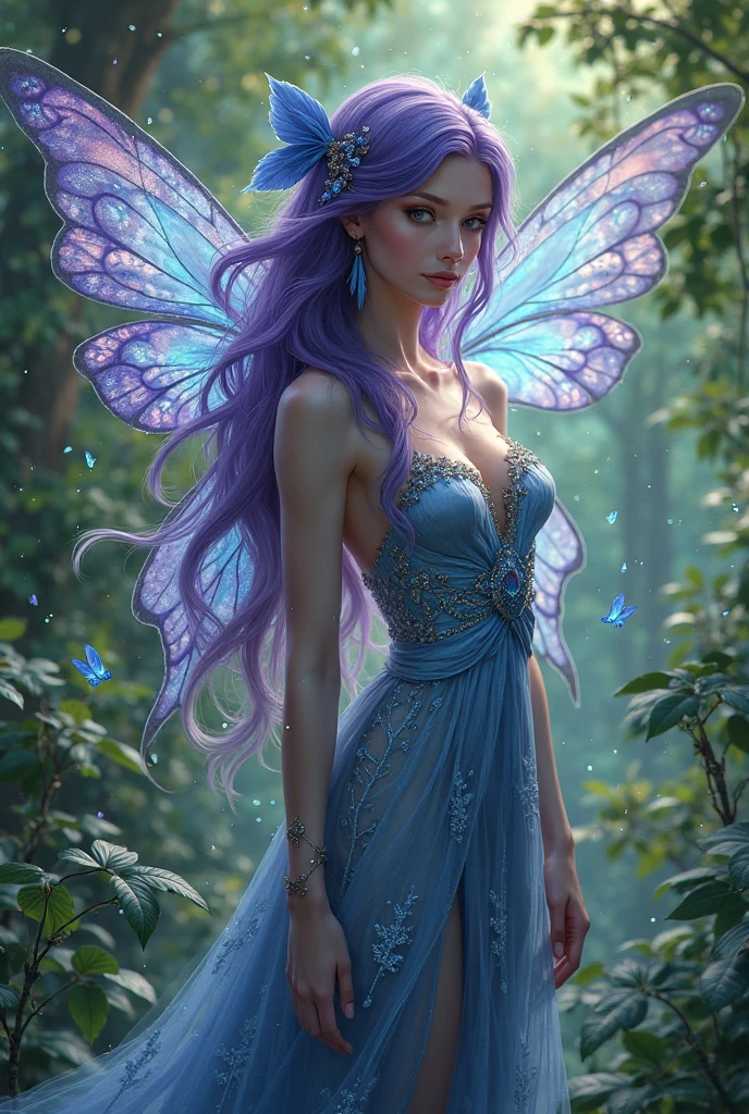 a beautiful sexual fairy, detailed ethereal face, long eyelashes, full lips, delicate skin, flowing hair, fairy wings, iridescent colors, magical forest background, fantasy landscape, photorealistic, 8k, hyper detailed, cinematic lighting, dramatic shadows, vibrant colors, intricate details
