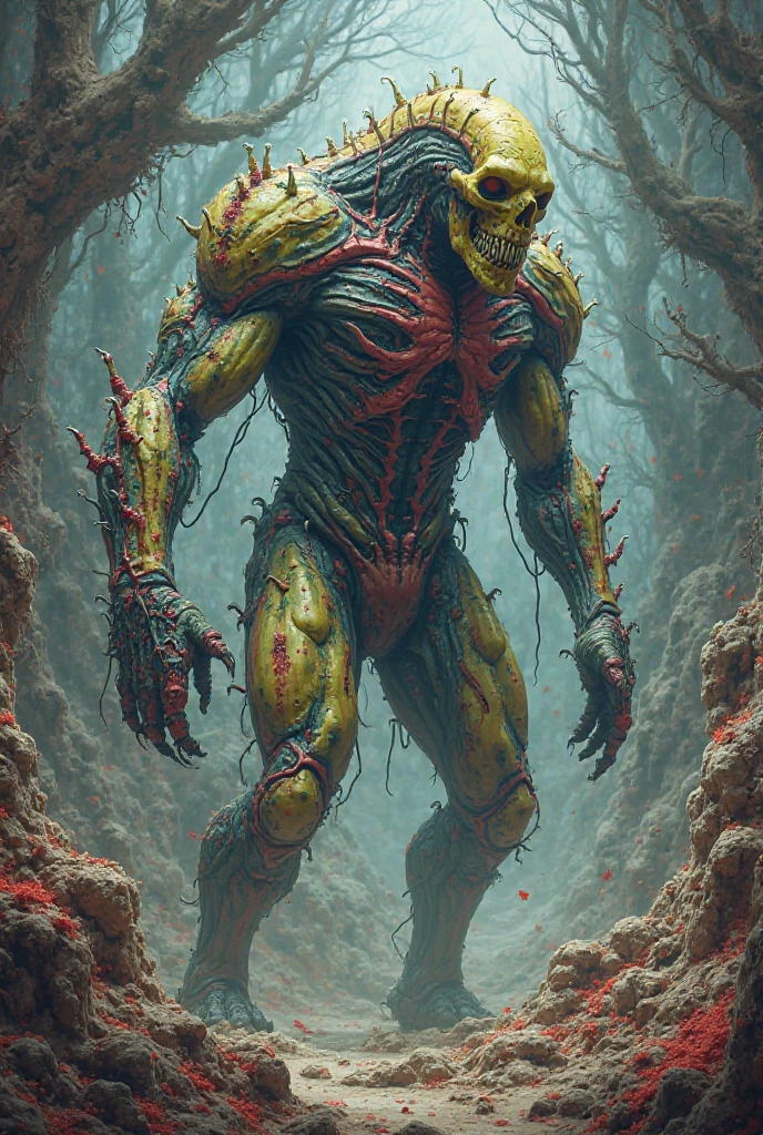 DC character Swamp Thing (vines, flowers, powerful human form) is in battle with a horde of Zombies. broken zombie parts flying. horror comic. night forest
