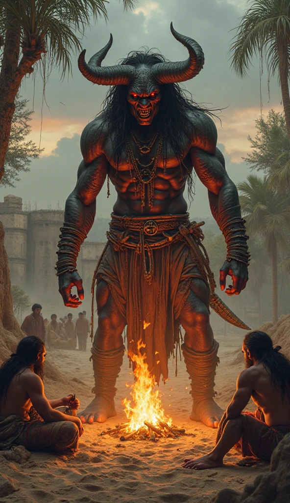 ((they))Tiger print loincloth,tooth,Devil with a face from hell,Long Hair,Natural curls,Kanabo,(Surrealism 1.4),(translucent,Reflex muscles)