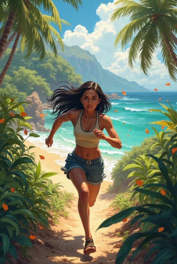 (masterpiece, Highest quality), One person, Ash grey dreadlocks, Small breasts, Cool smile、jogging, punch, Outstretched fist, river, Embankment, Steep grassy slope, Bandaged hand, Hood Cover Head, Hooded jacket, Sports shorts, Sweat, Breathtaking, Wind