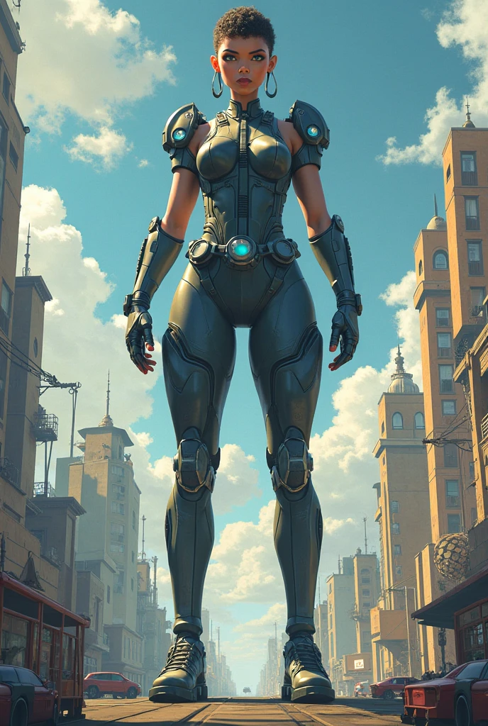 Aerial image、Vision、Looking up from the feet、whole body、female、Big Breastake women bigger、Giantess、giantess、Realistic、Cute face、Walking giant alien woman、masterpiece、Highest quality、Very detailed、Giant black skinned woman、Giant Space Alien、Giant Alien、Head with antennae、smile、A small town destroyed by a giant alien、Aliens invading the city、Smoke-filled city、rubble、Gloomy Weather、Scary atmosphere、Rubber Suit、Alien Suit、Real Anime、Real Animeスタイル、whole body図、Portrait、Walking towards here、The fugitive々、Anatomically correct、